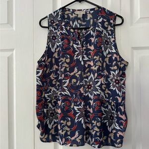 LOFT Blue and White Sleeveless Blouse Relaxed Fit